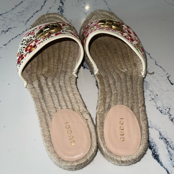 GUCCI 2019 Pilar Double G Floral Espadrille Canvas Slide Sandals 41 10C Wide - Picture 10 of 16